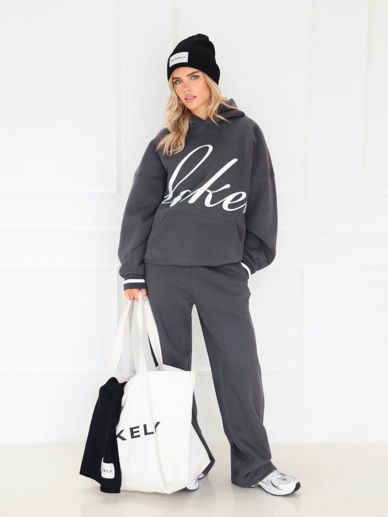 Margot Script Oversized Hoodie - Charcoal