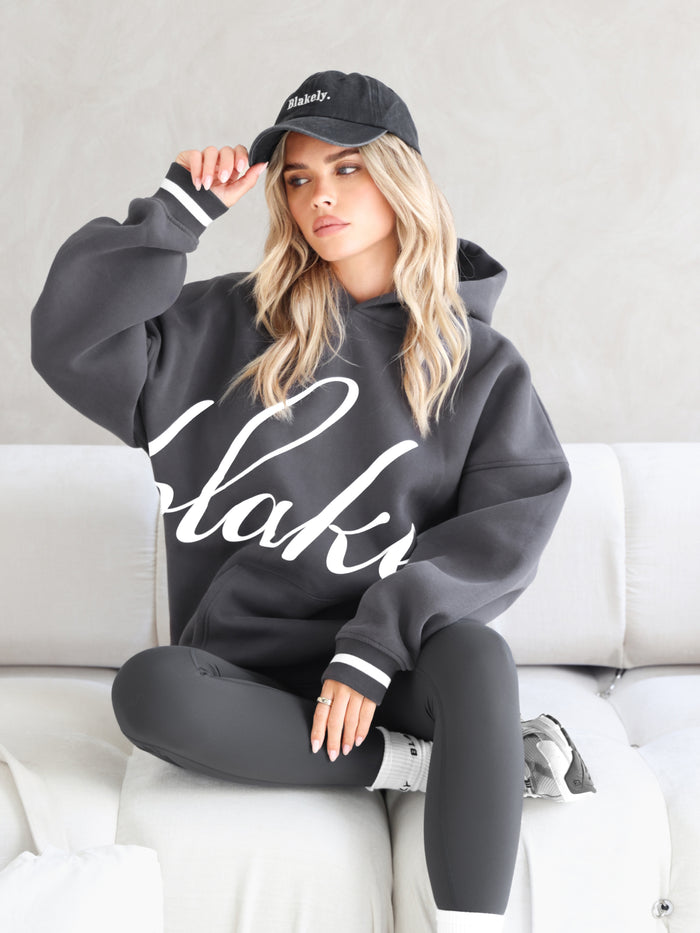 Margot Script Oversized Hoodie - Charcoal