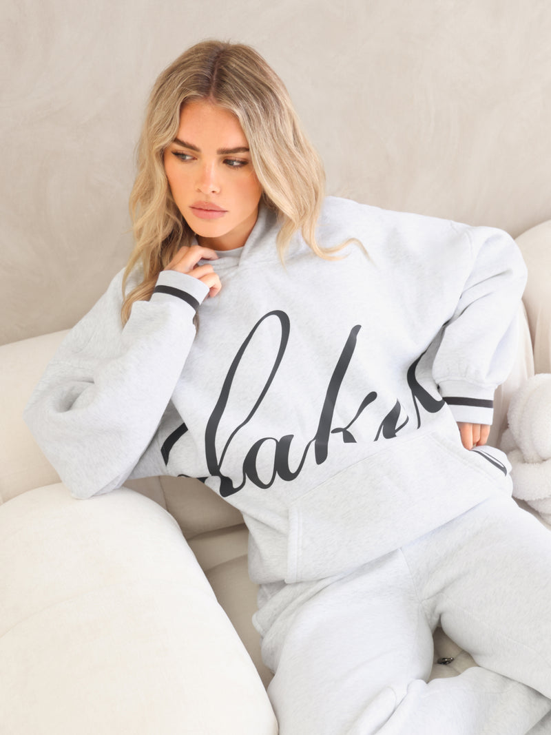 Margot Script Oversized Hoodie - Marl White