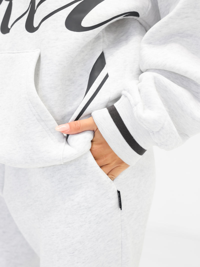 Margot Script Oversized Hoodie - Marl White