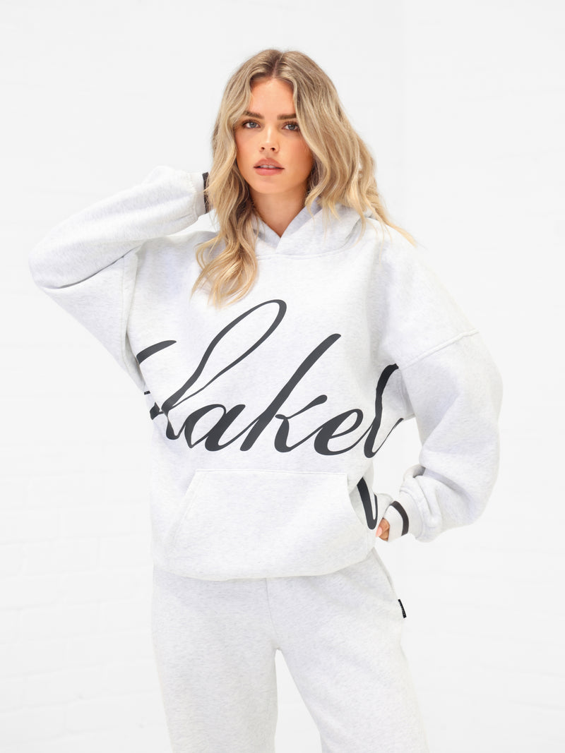 Margot Script Oversized Hoodie - Marl White