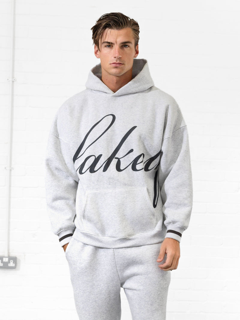 Abel Relaxed Script Hoodie - Marl White