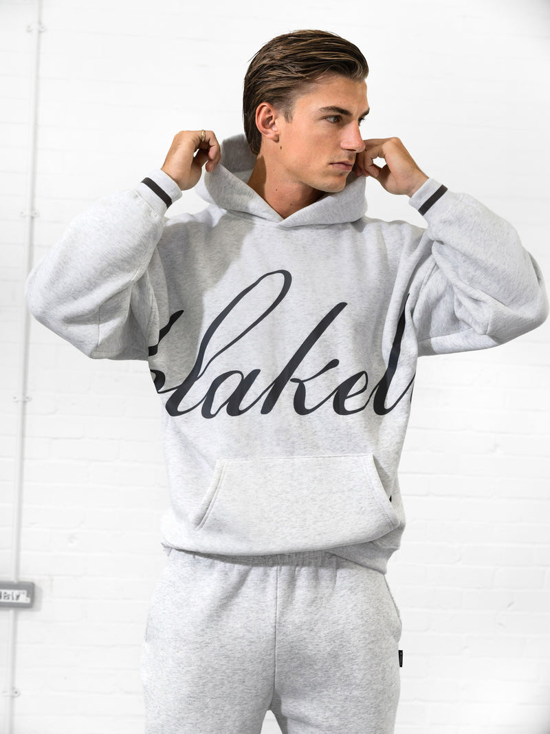 Abel Relaxed Script Hoodie - Marl White