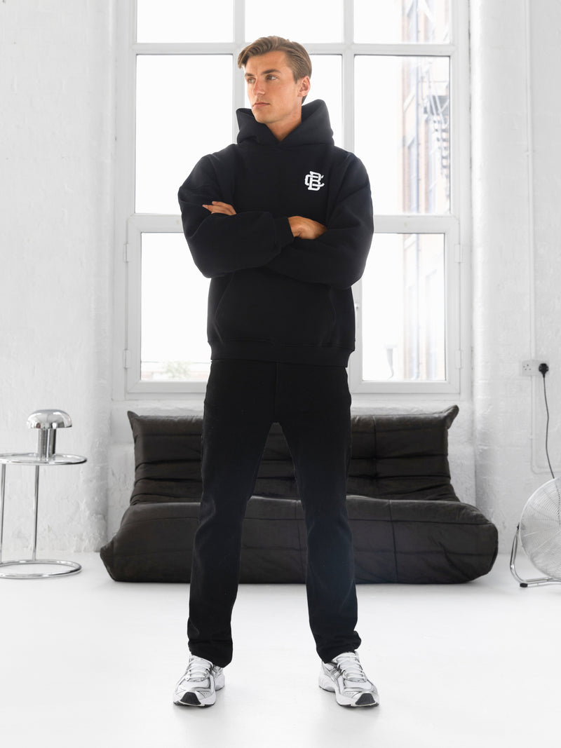 Monogram Relaxed Hoodie - Black