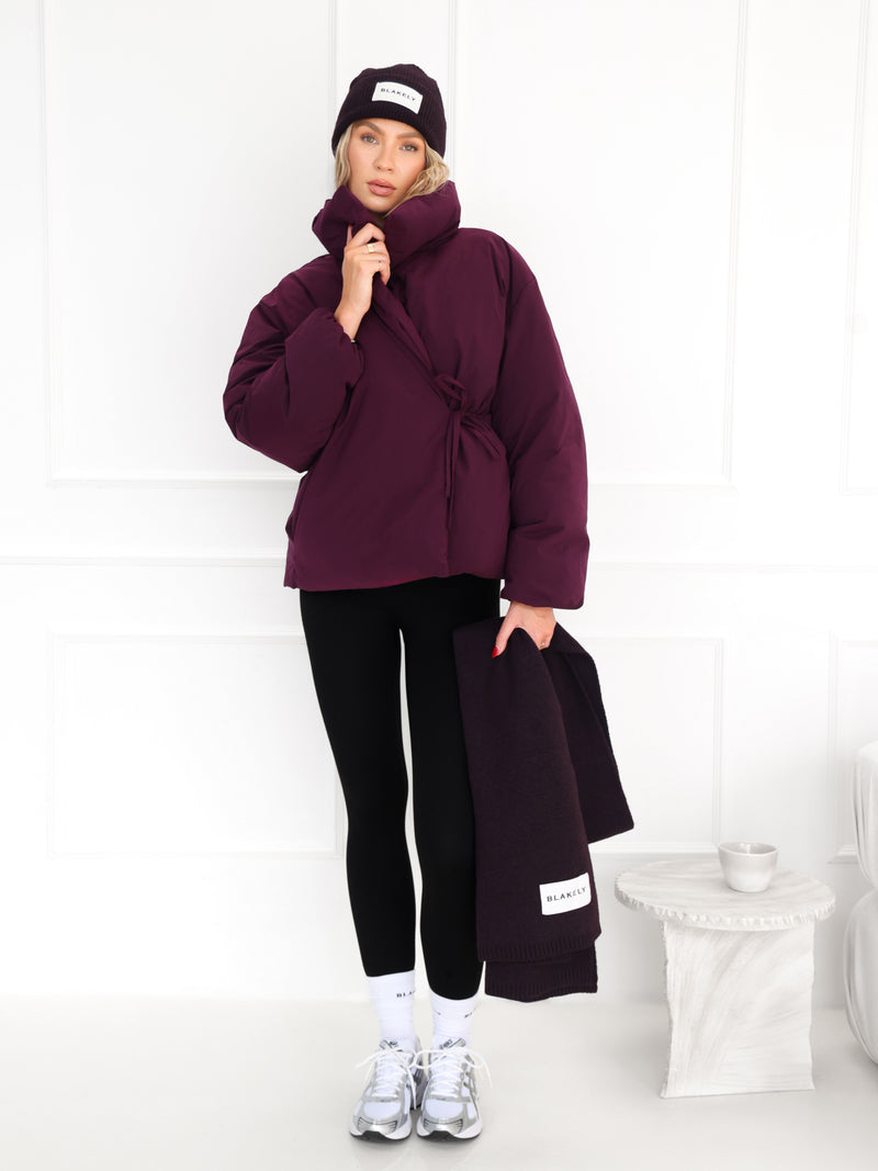 Matilda Waist Tie Coat - Dark Cherry
