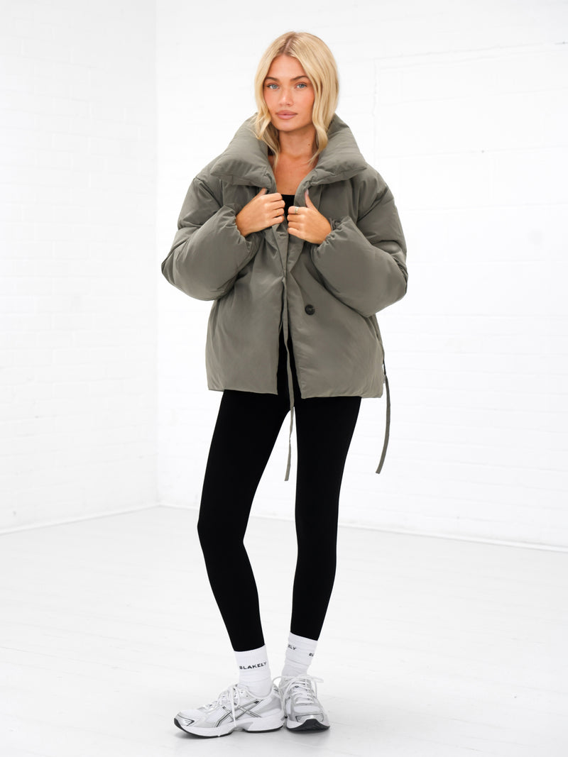 Matilda Waist Tie Coat - Safari Green