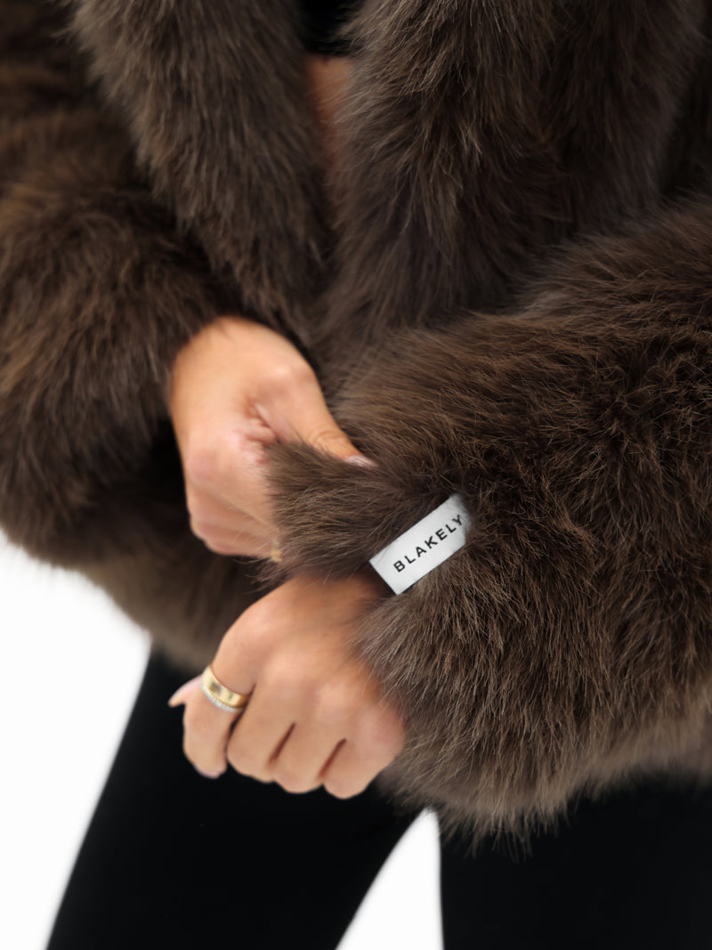 Gigi Faux Fur Hooded Coat - Dark Brown