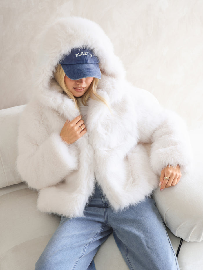 Gigi Faux Fur Hooded Coat - Off White