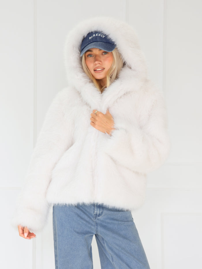 Gigi Faux Fur Hooded Coat - Off White