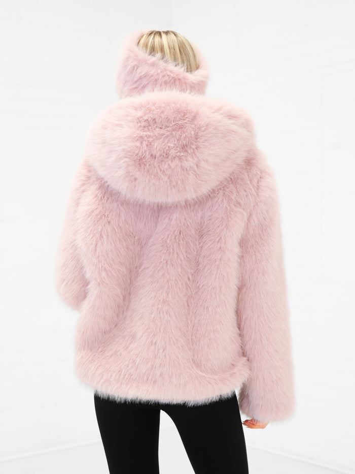 Gigi Faux Fur Hooded Coat - Pink