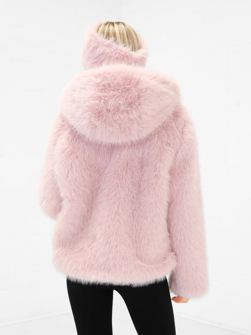 Gigi Faux Fur Hooded Coat - Pink