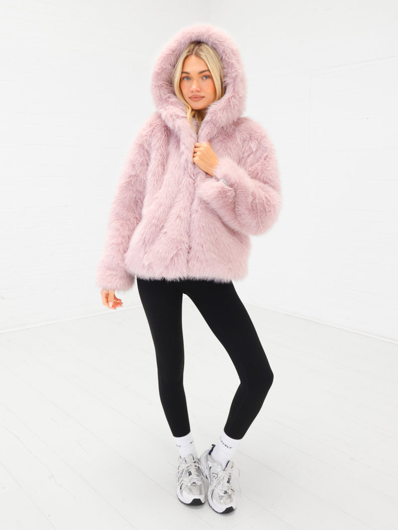 Gigi Faux Fur Hooded Coat - Pink