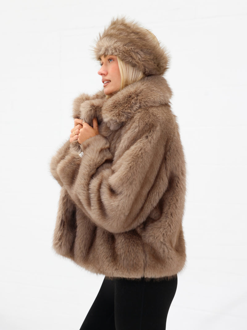 Gigi Faux Fur Collared Jacket - Light Brown