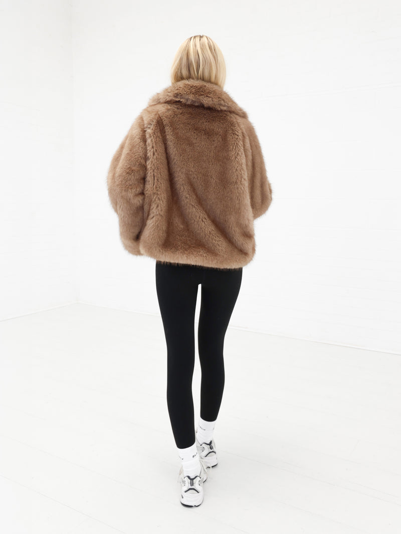 Gigi Faux Fur Collared Jacket - Light Brown