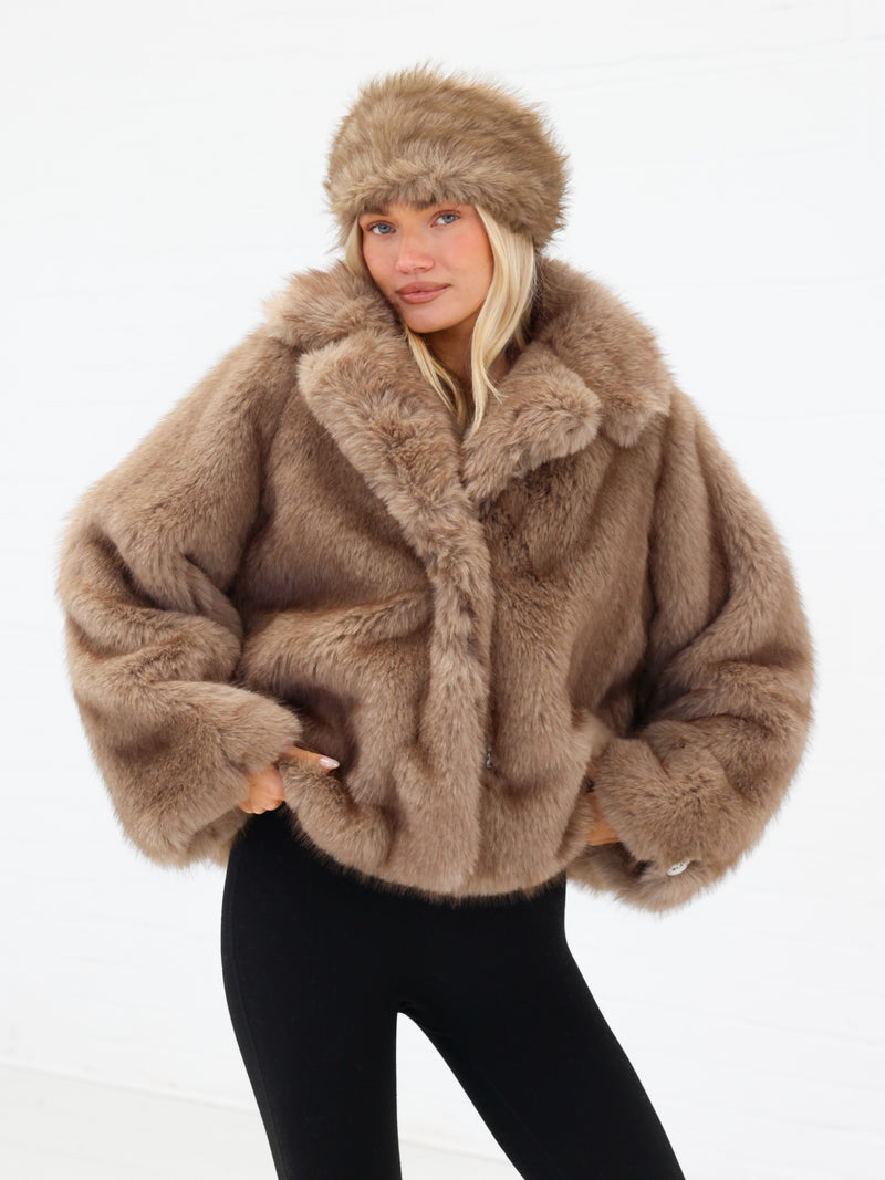 Gigi Faux Fur Collared Jacket - Light Brown