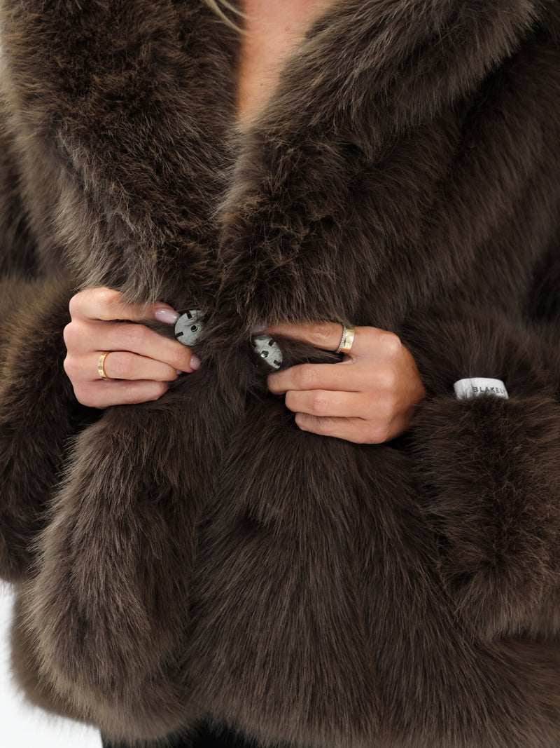 Gigi Faux Fur Collared Jacket - Dark Brown