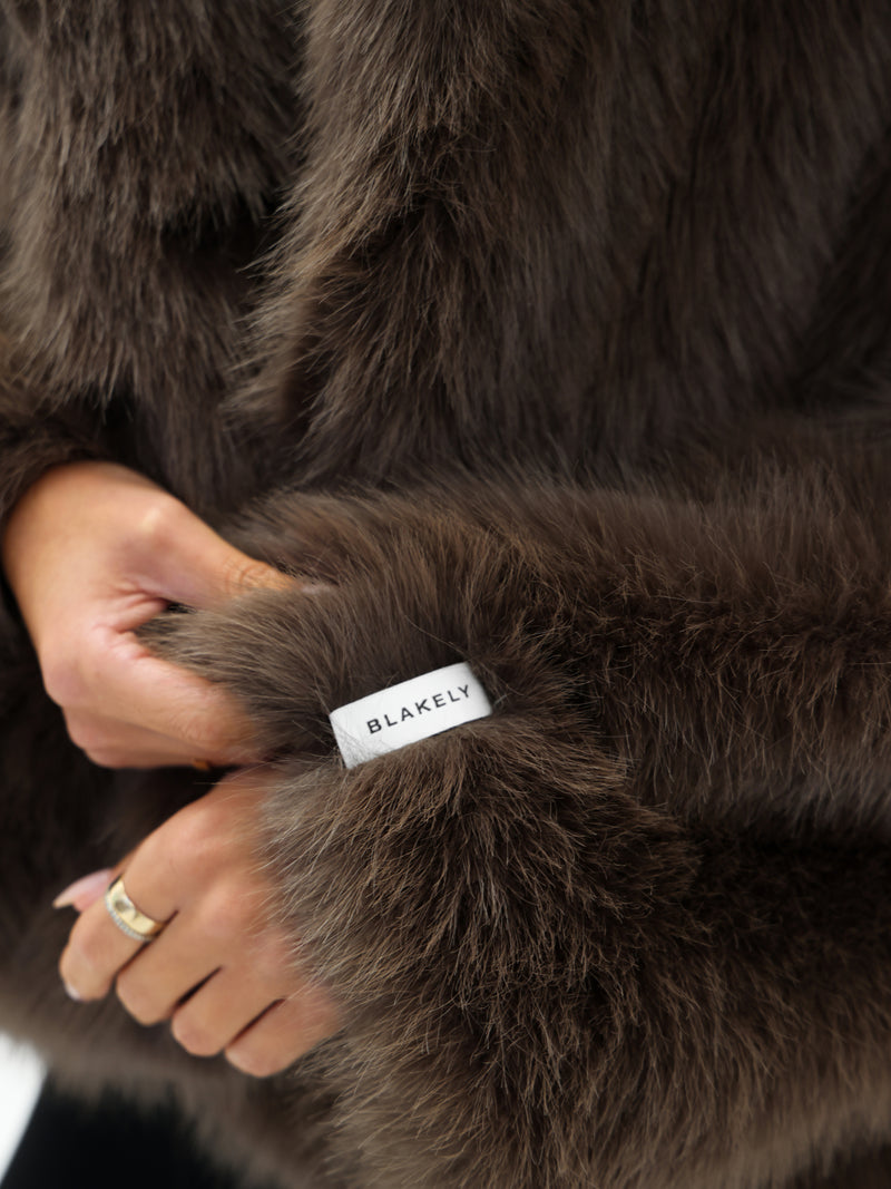 Gigi Faux Fur Collared Jacket - Dark Brown