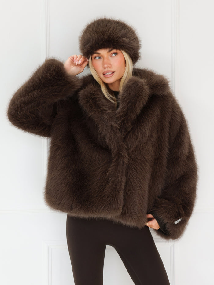Gigi Faux Fur Collared Jacket - Dark Brown