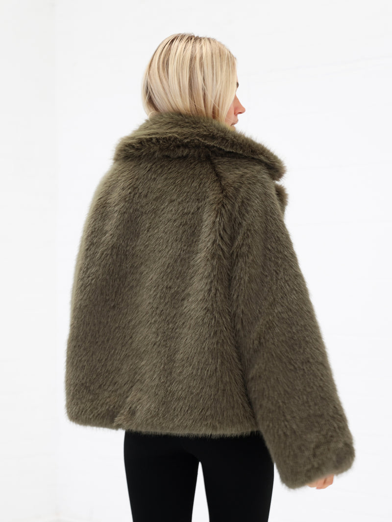 Gigi Faux Fur Collared Jacket - Green