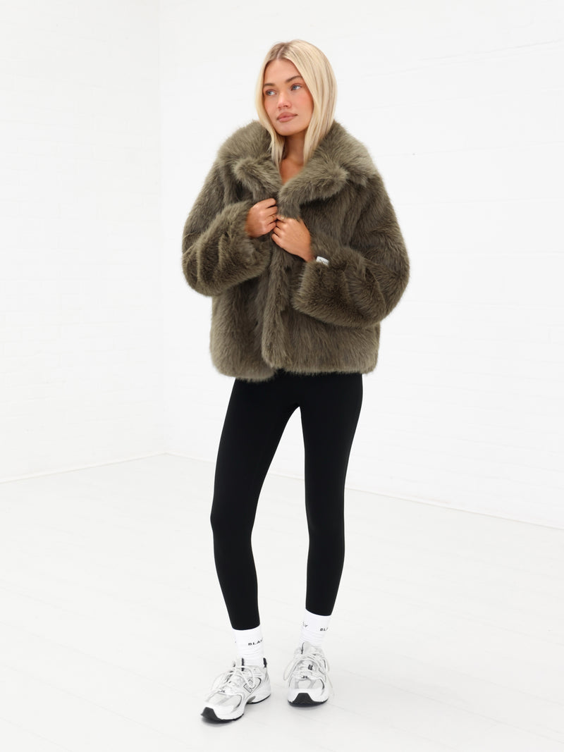 Gigi Faux Fur Collared Jacket - Green