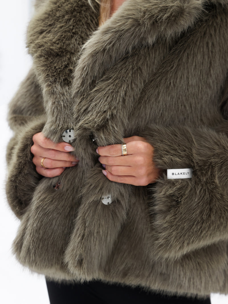 Gigi Faux Fur Collared Jacket - Green