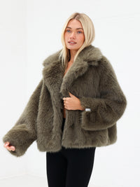 Gigi Faux Fur Collared Jacket - Green