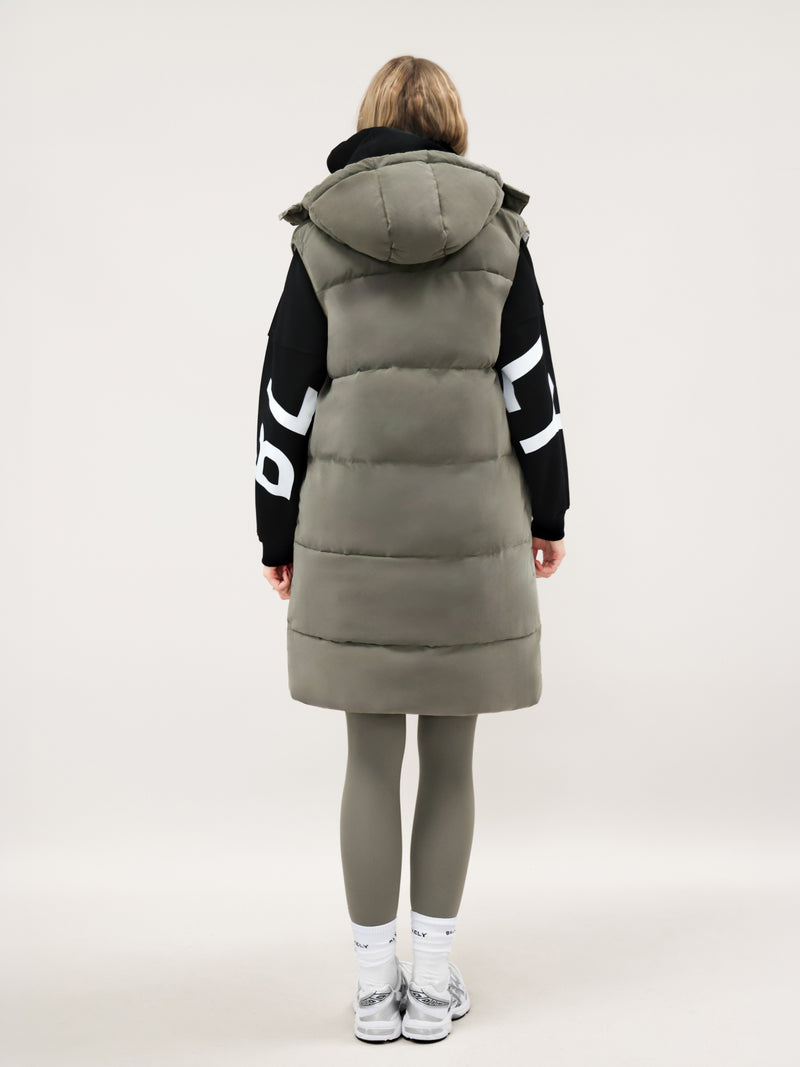 Mya Longline Fluffy Puffer Gilet - Safari Green