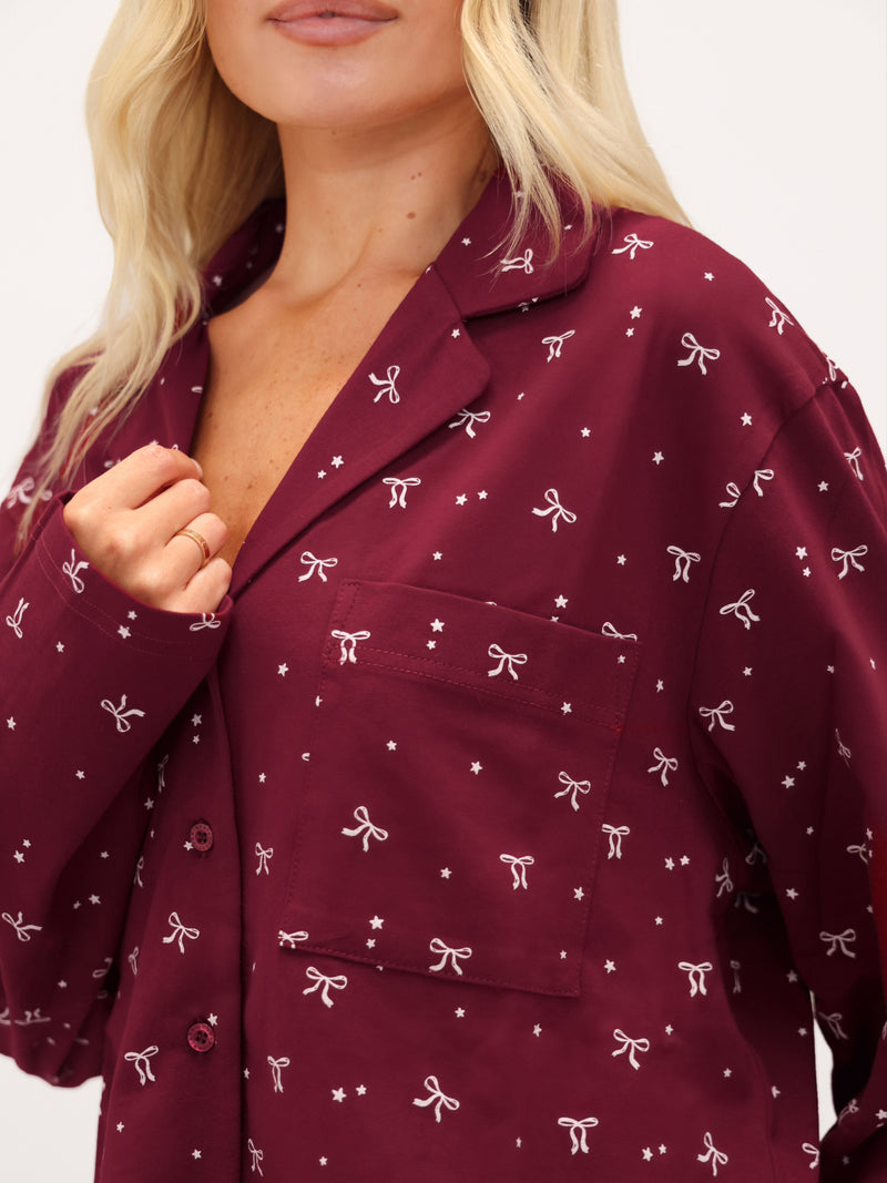 Bella Bow Pyjama Shirt - Red