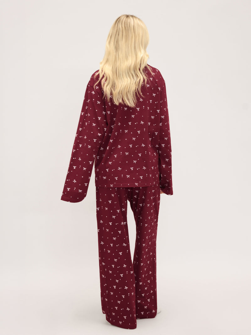 Bella Bow Pyjama Shirt - Red