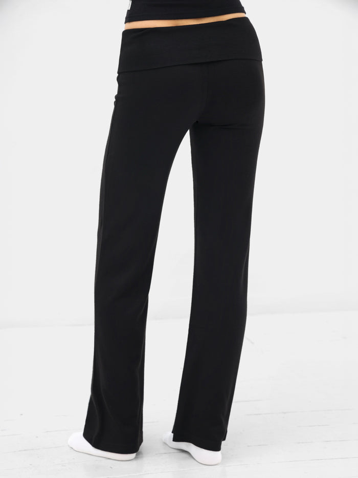Melody Soft Knitted Fold Over Trousers - Black