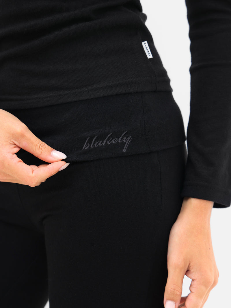 Melody Soft Knitted Fold Over Trousers - Black