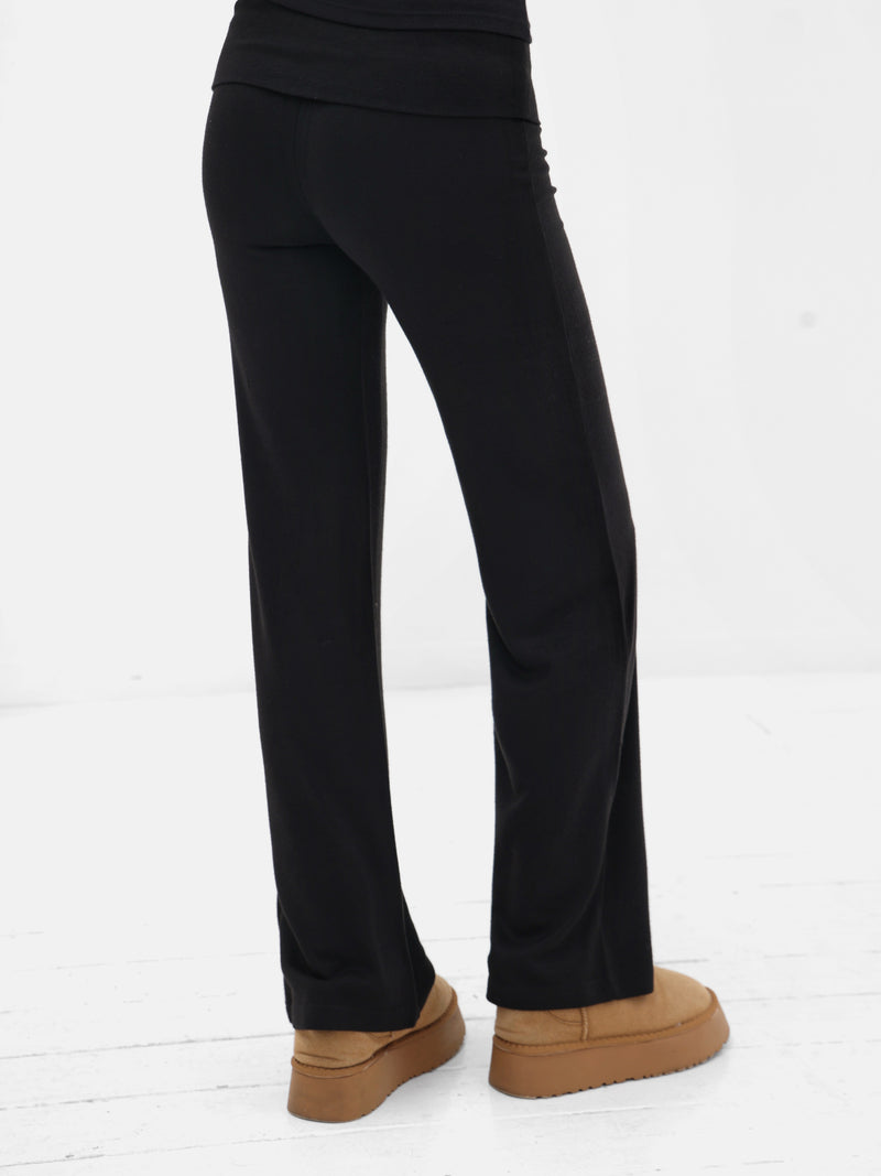 Melody Soft Knitted Fold Over Trousers - Black