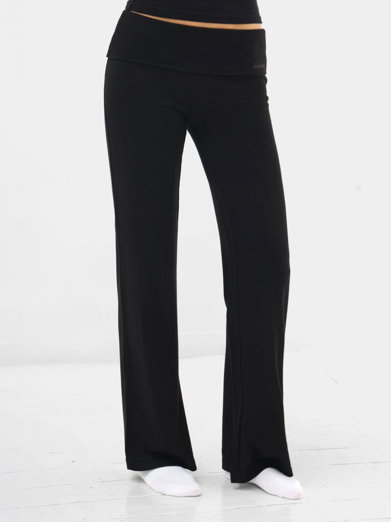 Melody Soft Knitted Fold Over Trousers - Black