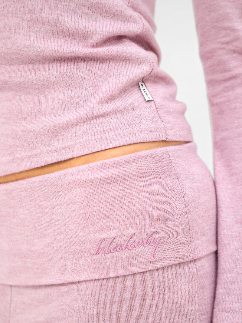 Melody Soft Knitted Fold Over Trousers - Marl Pink