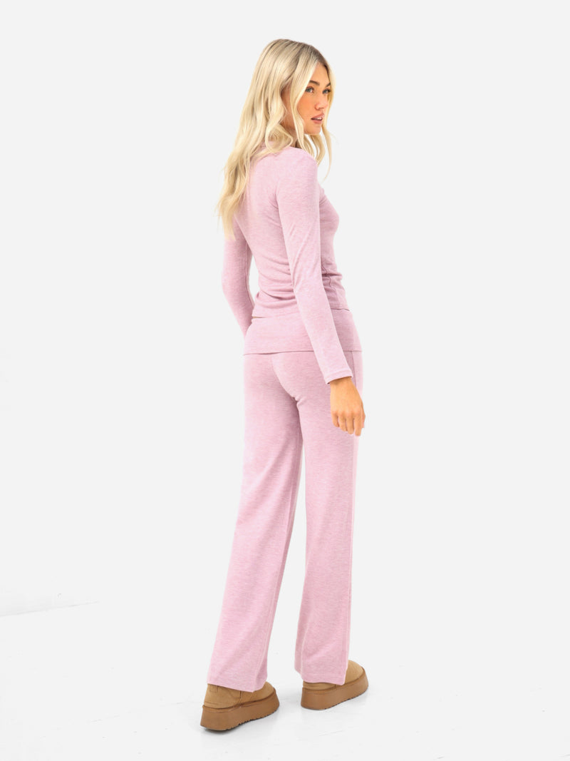 Melody Soft Knitted Fold Over Trousers - Marl Pink