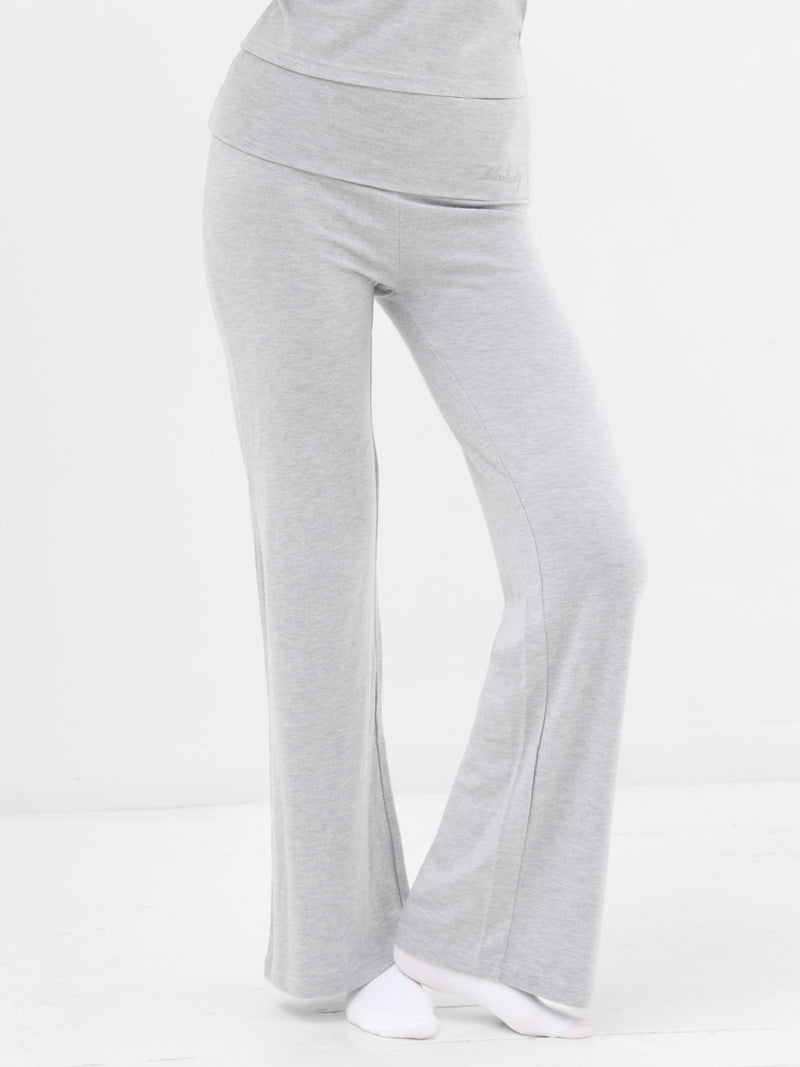 Melody Soft Knitted Fold Over Trousers - Marl Grey