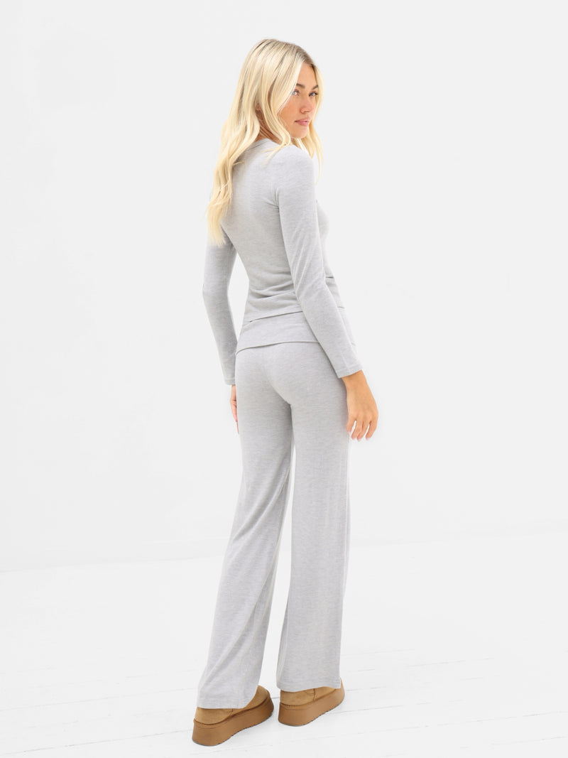 Melody Soft Knitted Fold Over Trousers - Marl Grey