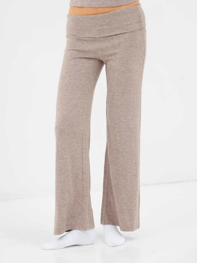 Melody Soft Knitted Fold Over Trousers - Marl Taupe