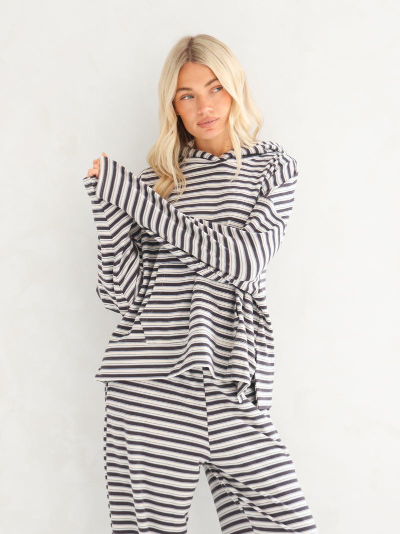 Sadie Stripe Hoodie - Charcoal Stripe