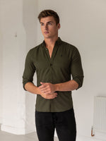 Loreto Fitted Stretch Shirt - Khaki Green