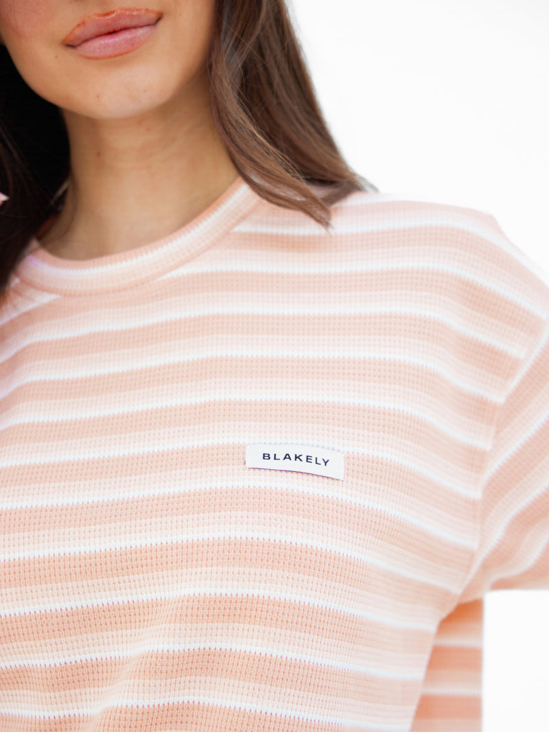 Soft Stripe Waffle T-Shirt - Peach Stripe
