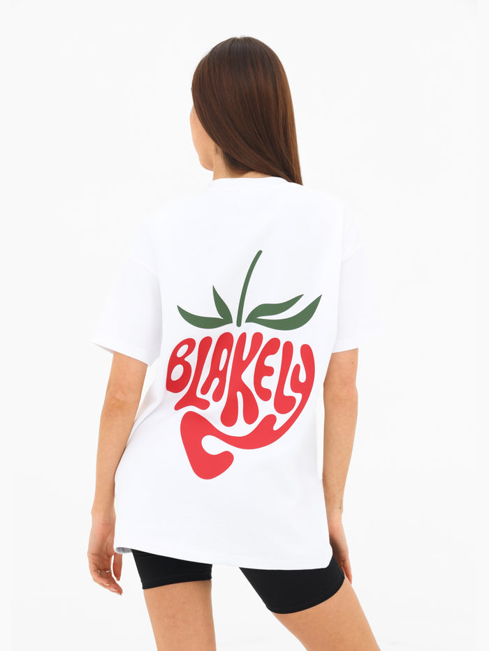 Strawberry Bubble Print Oversized T-Shirt - White