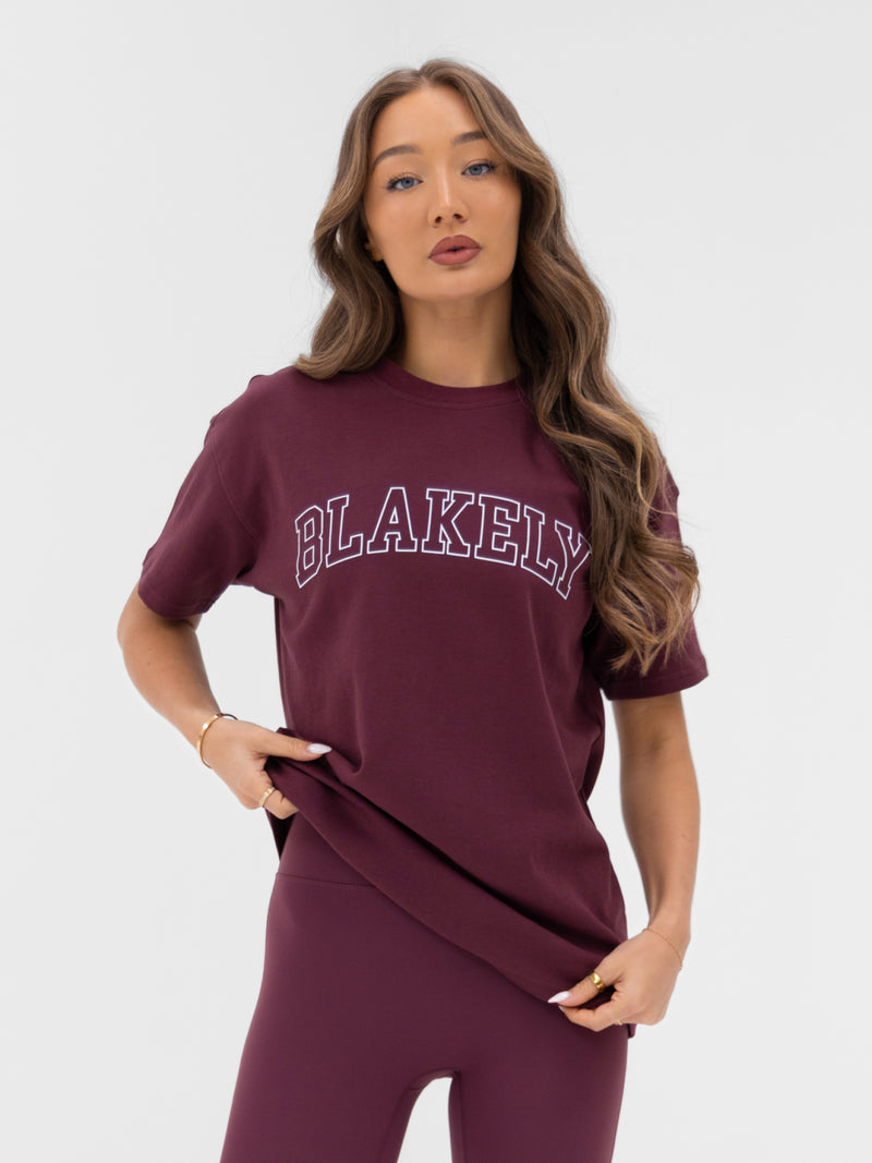 Outline Varsity Oversized T-Shirt - Old Burgundy