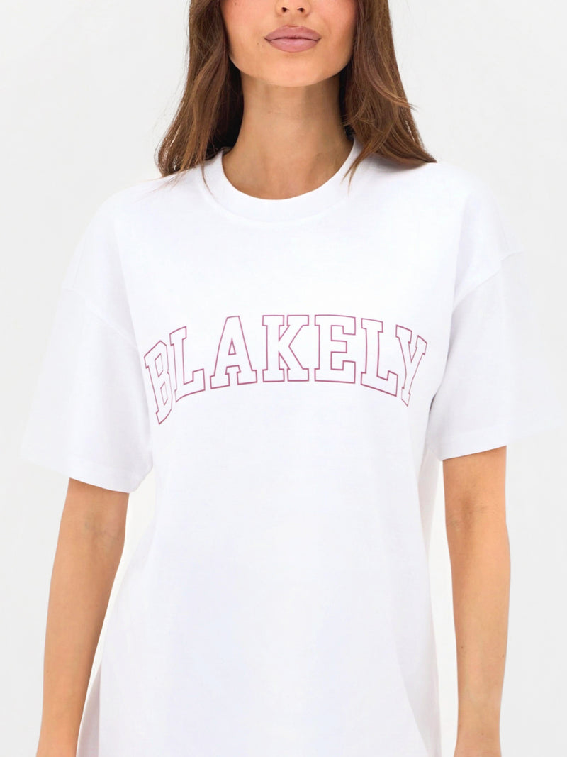 Outline Varsity Oversized T-Shirt - White & Ballet Pink