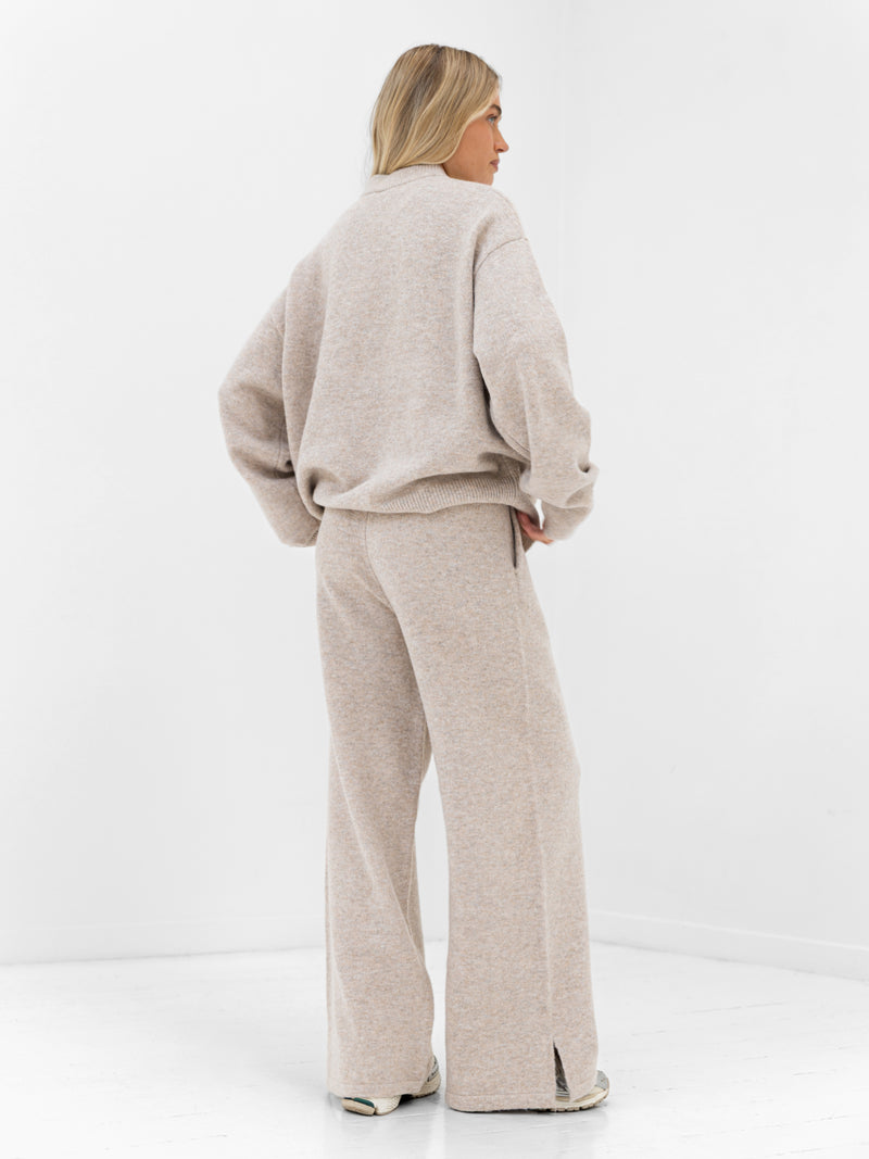 Knitted Wide Leg Sweatpants - Toasted Taupe