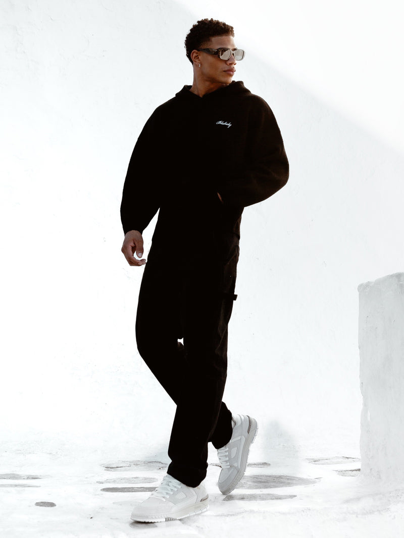 Relaxed Knitted Hoodie - Black