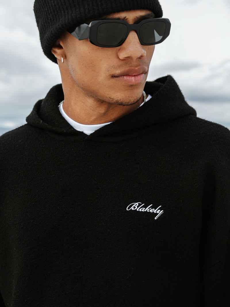 Relaxed Knitted Hoodie - Black