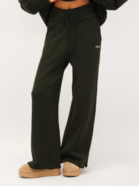Knitted Wide Leg Sweatpants - Dark Green