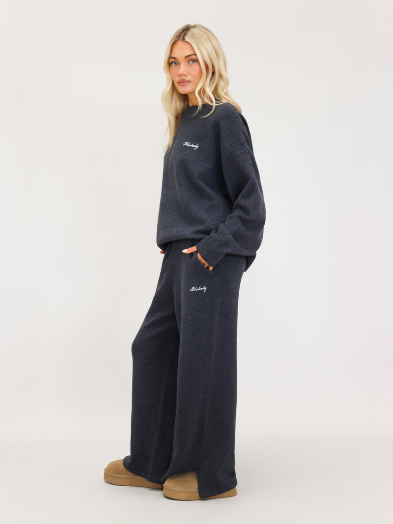 Knitted Wide Leg Sweatpants - True Navy