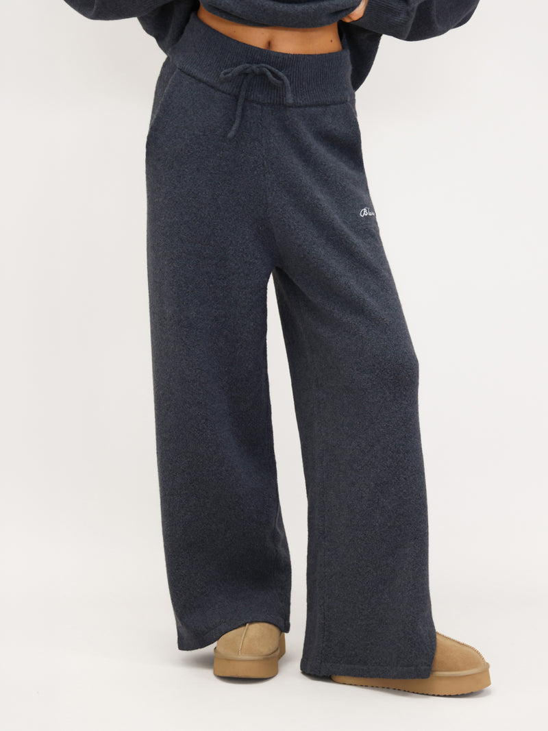 Knitted Wide Leg Sweatpants - True Navy